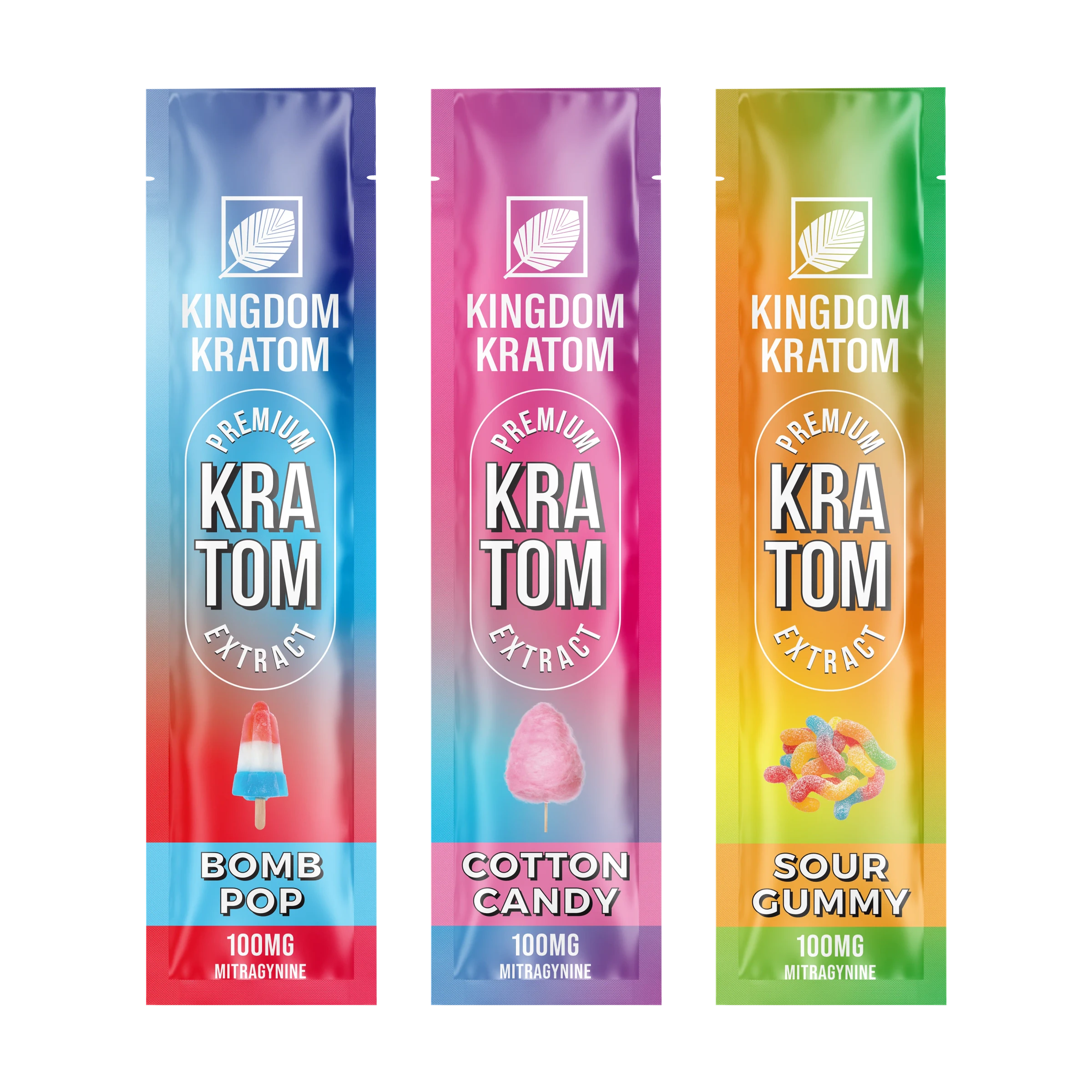 Kingdom Burst Flavored Kratom Extract Stick Packets All 3 Flavors - Bomb Pop, Cotton Candy, Sour Gummy 100mg | Kingdom Kratom