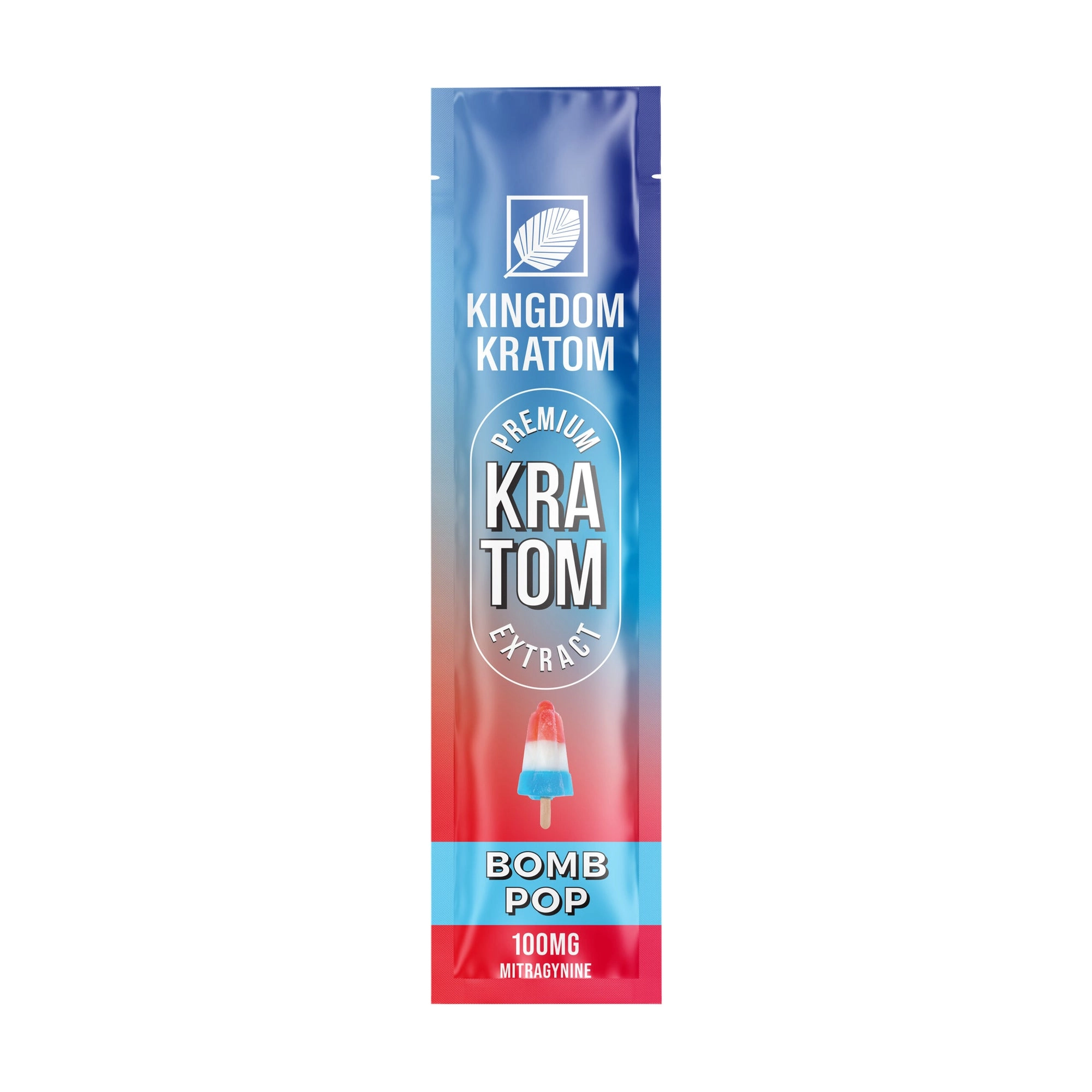 Red Blue Kingdom Burst Bomb Pop Flavored Kratom Stick Pack 100mg Mitragynine - Front View | Kingdom Kratom