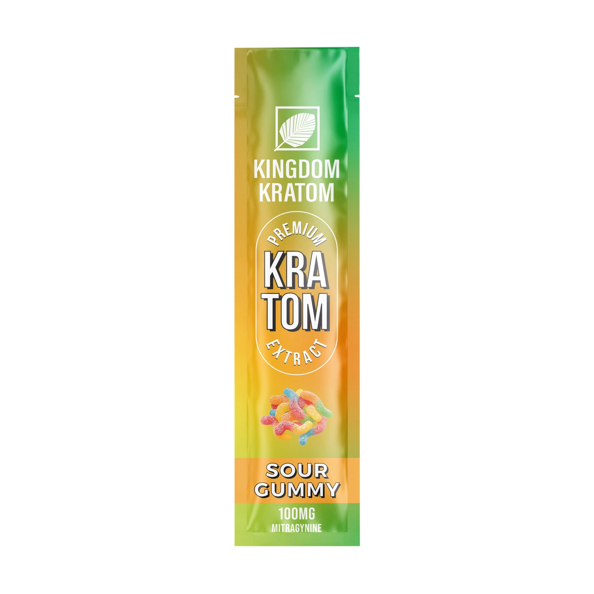 Green Orange Kingdom Burst Sour Gummy Flavored Kratom Stick Pack 100mg Mitragynine - Front View | Kingdom Kratom